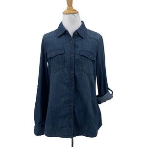 Sonoma Life + Style Top Womens XS Roll Tab Button Down Denim Chambray Shirt